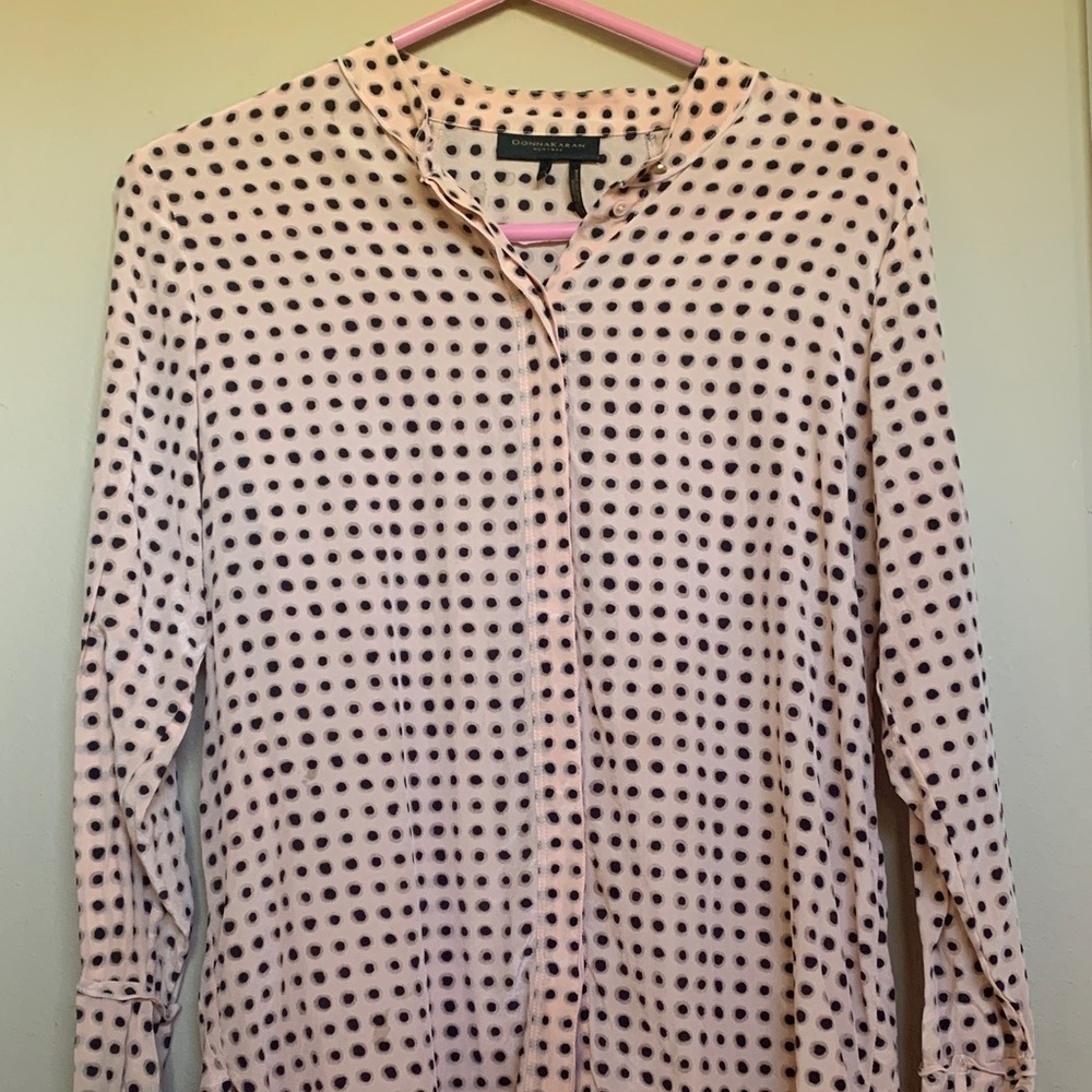Donna Karan Blush and Black Dotted Blouse